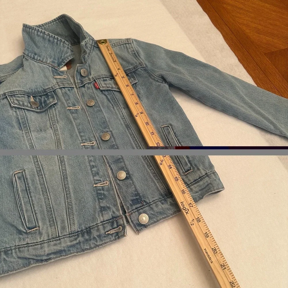 Levis Denim Jacket Girls M 10 to 12 Kids Light Wash Trucker Cropped Button Front
